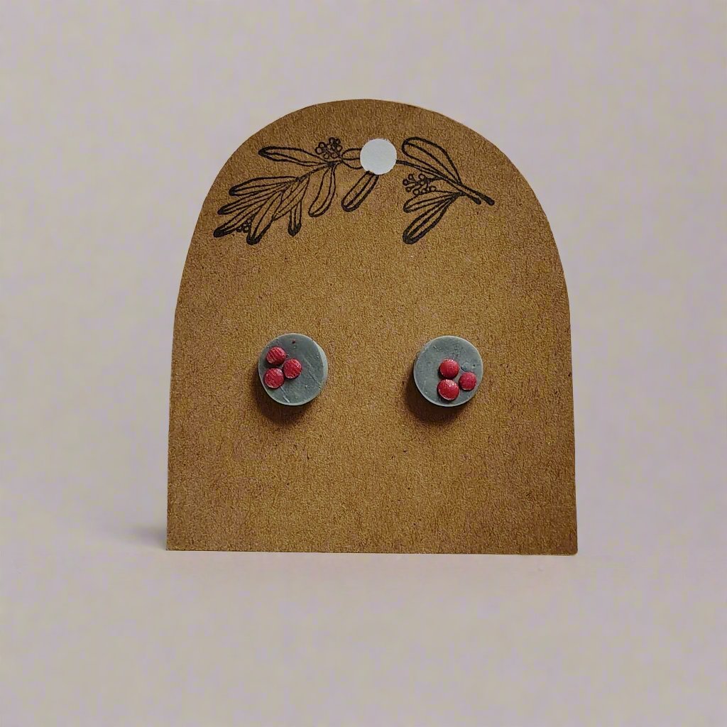 Grey with Red Dots Stud Earrings