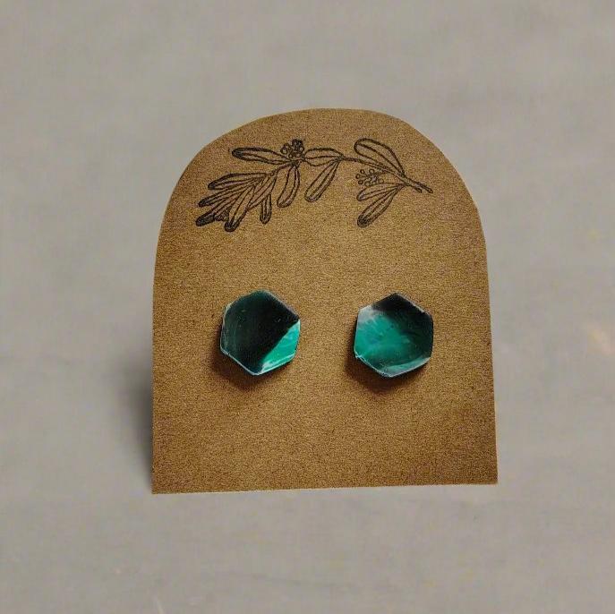 Green Hexagon Stud Earrings