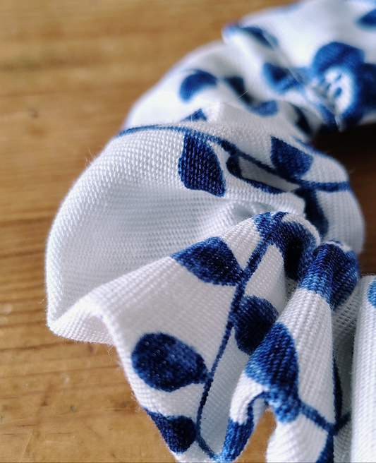 White and Blue Flowers Scrunchy