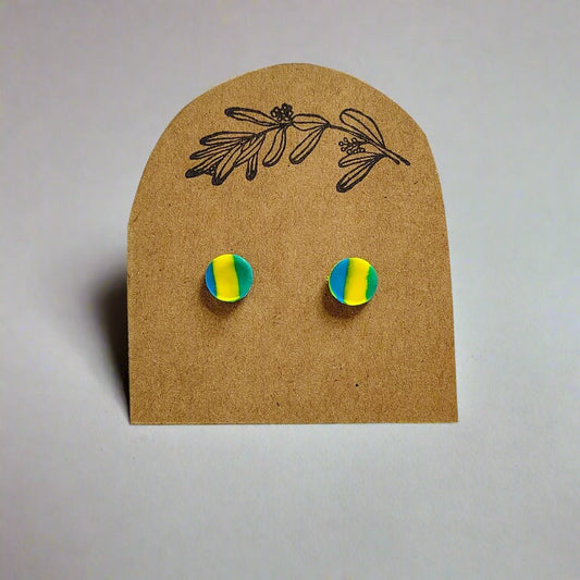 Green, Yellow and Blue Stud Earrings