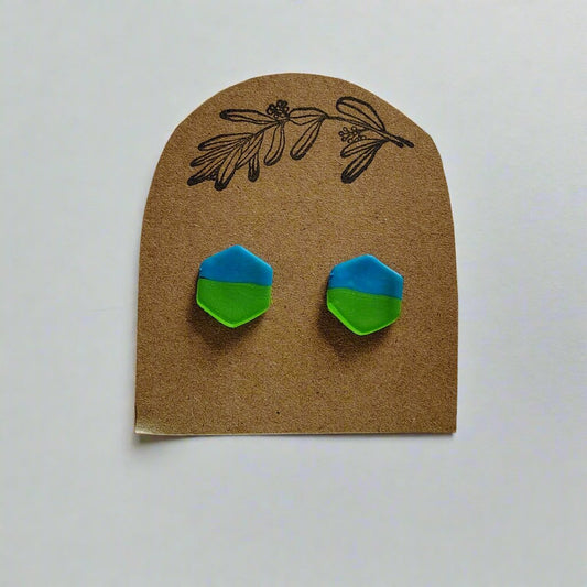 Green and Blue Hexagon Stud Earrings