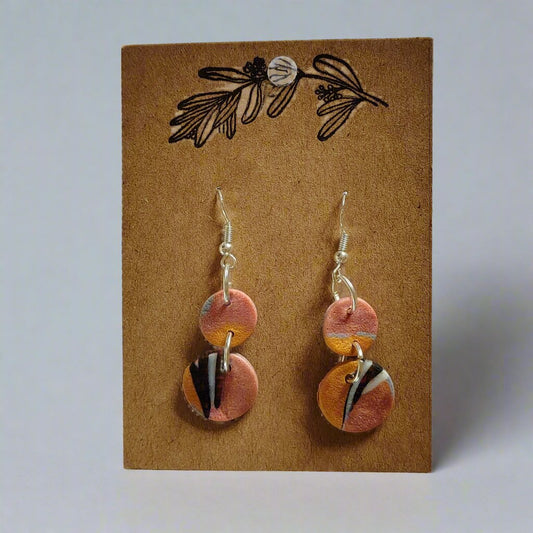 Dangly Pink, Black, Orange and White Earrings