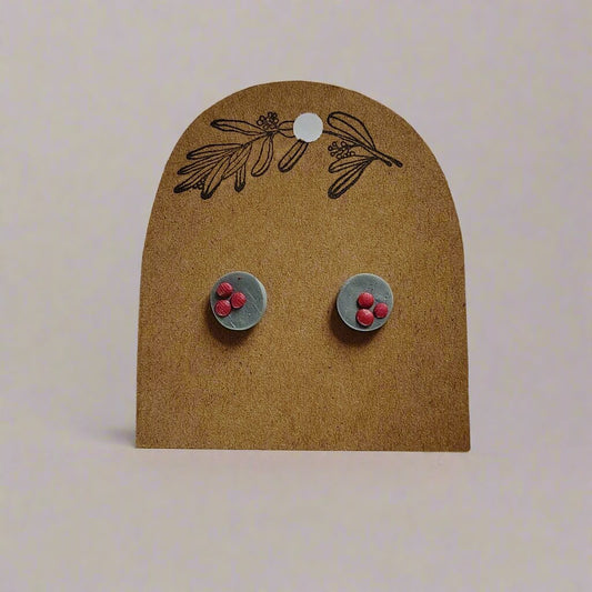 Grey with Red Dots Stud Earrings