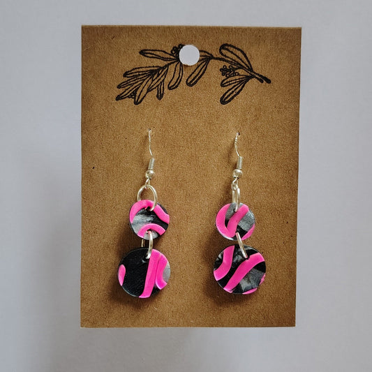 Dangly Pink, Black and Grey Earrings