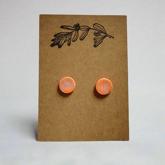 Orange and Silver Stud Earrings