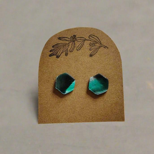 Green Hexagon Stud Earrings