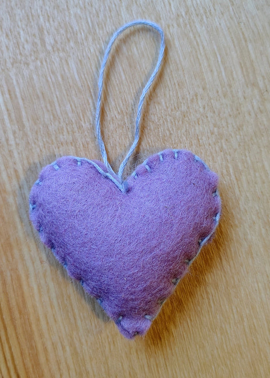 Hanging Heart Decoration - Purple with Blue Stitching